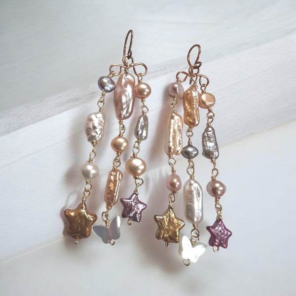 Twinkle Pearl Handmade Gold Earrings