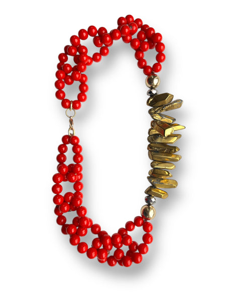 Statement Fashion Red and Gold Necklace