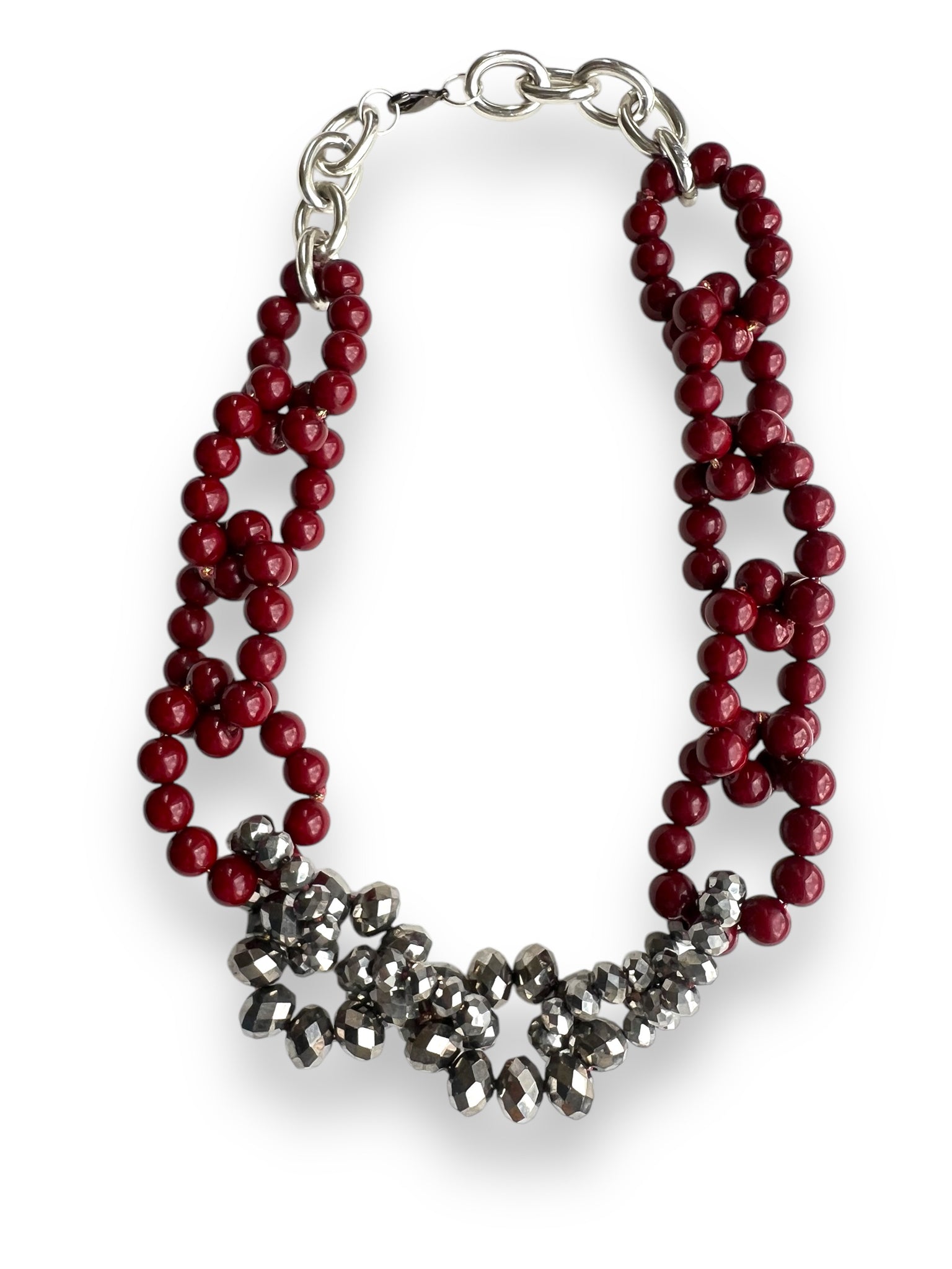 Statement Burgundy and Silver Stone Fashion Necklace