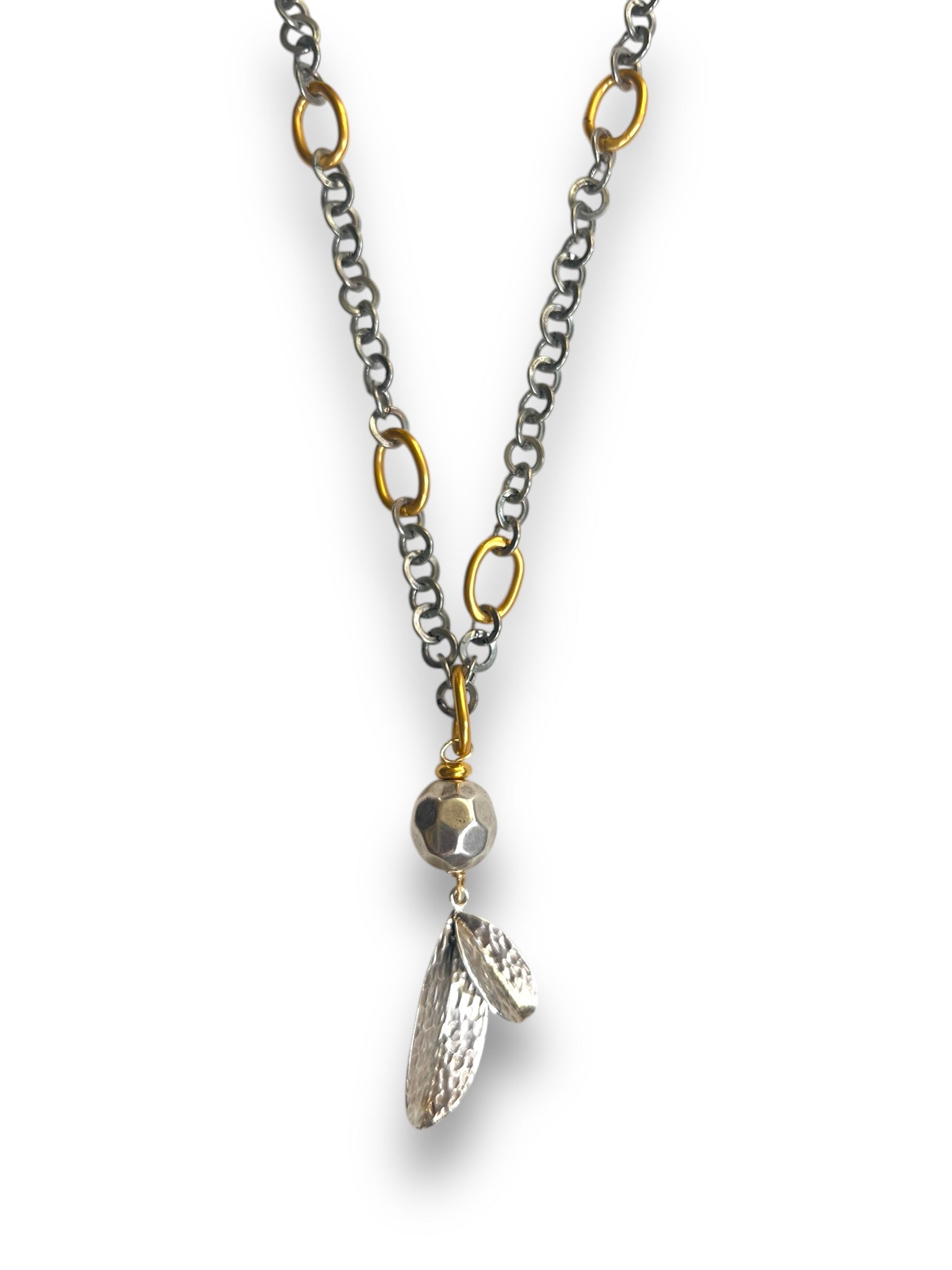 Olive Leaf Silver and Gold Long Necklace