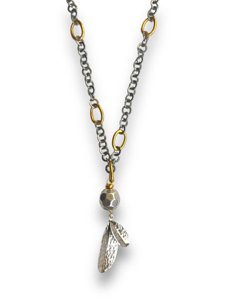 Olive Leaf Silver and Gold Long Necklace