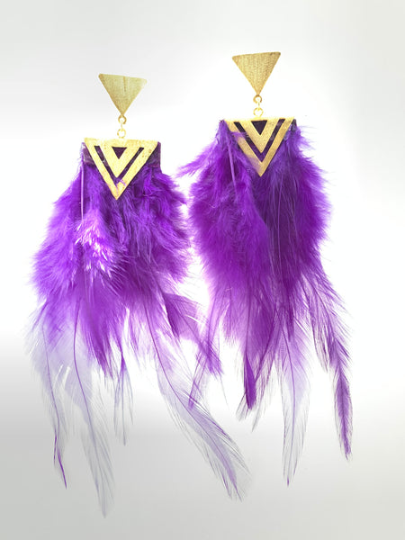 Feather Geometric Gold Earrings