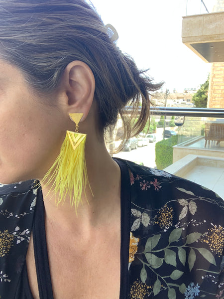 Feather Geometric Gold Earrings