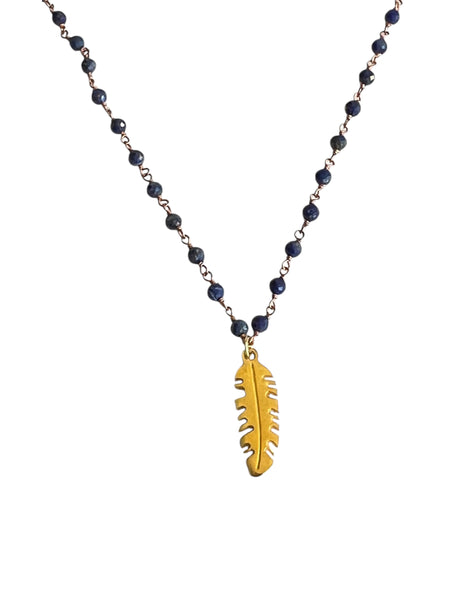 Handmade Lapis Lazuli stones and 18k Gold Filled silver Feather pendant inamullumani Oakville Ontario 