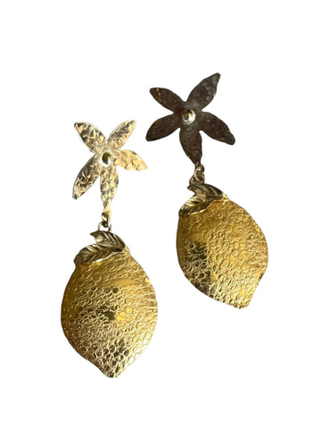 Lemon design earrings with two tones silver and gold plated silver textured silver Inamullumani 