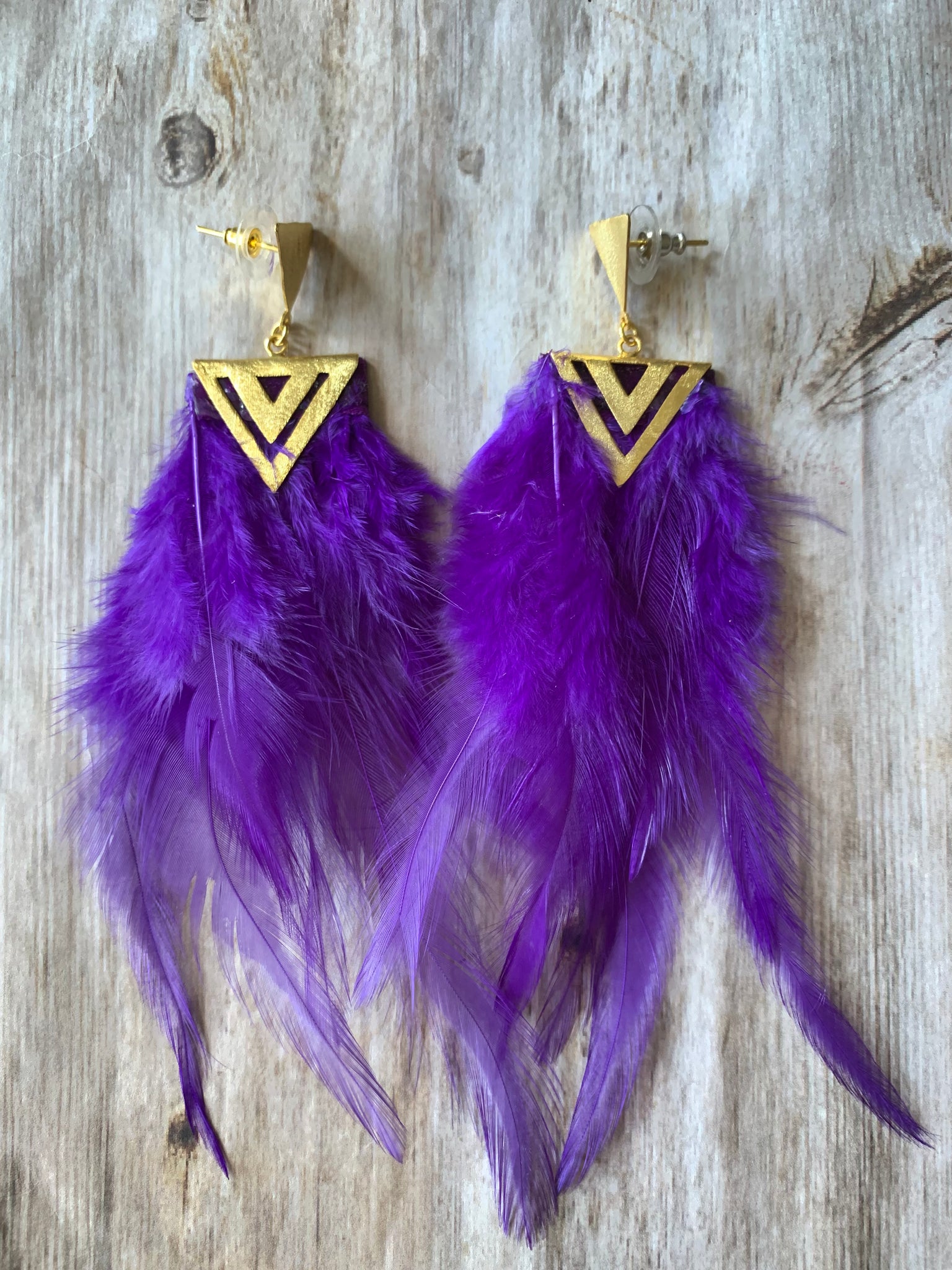 Feather Geometric Gold Earrings