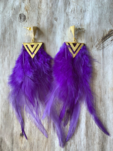 Feather Geometric Gold Earrings