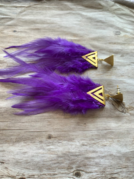 Feather Geometric Gold Earrings