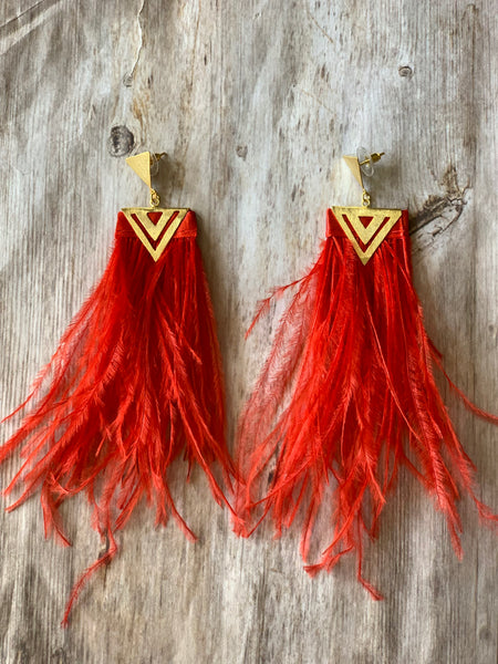 Feather Geometric Gold Earrings